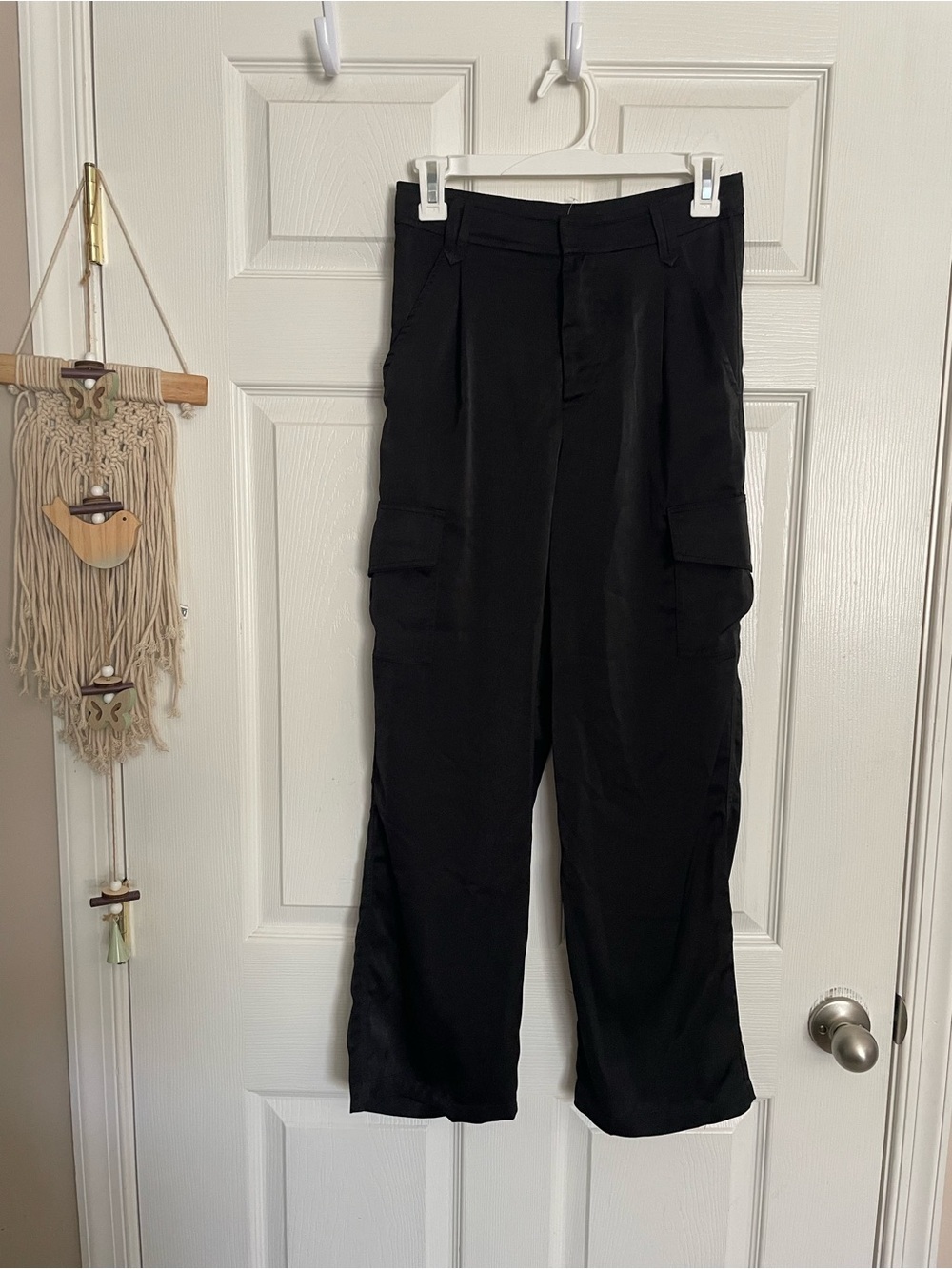 Oliviaceous Women’s size Small Black Satin  Silky Cargo Pocket Trousers